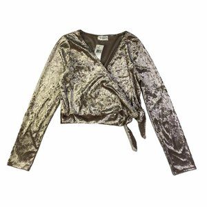 Le Kate Oyster Gray Panne Velvet Wrap Crop Top NWT